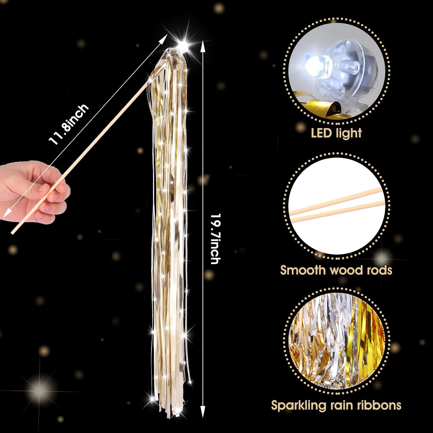 Drixbor 24 PCS Light Up Wedding Wands - LED Tinsel Streamers for Wedding Send Off & Grand Entrance, Party Favors for