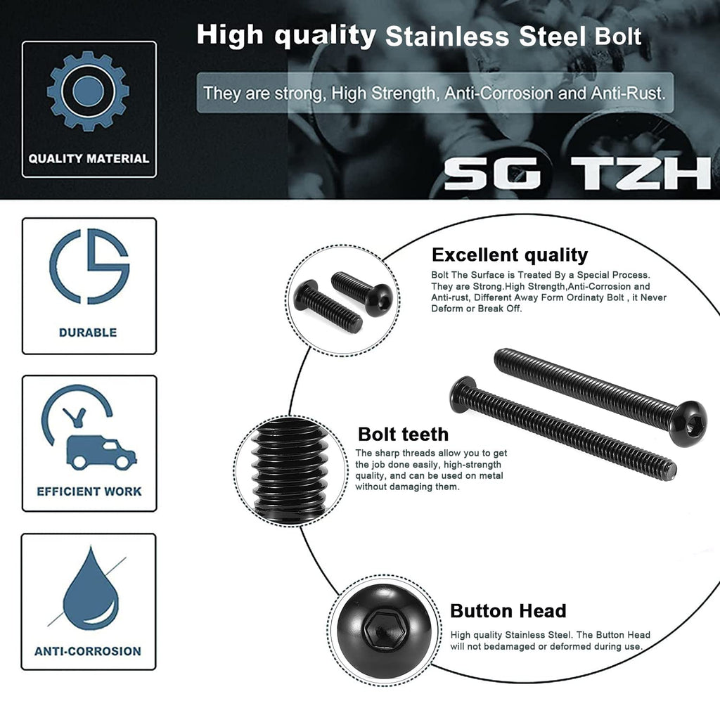 3/8-16 x 1/2" Button Head Socket Cap Bolts Screws, 20Pcs 304 Stainless Steel 18-8, Allen Hex Drive, Black Oxide by SG TZH(with Hex Spanner)
