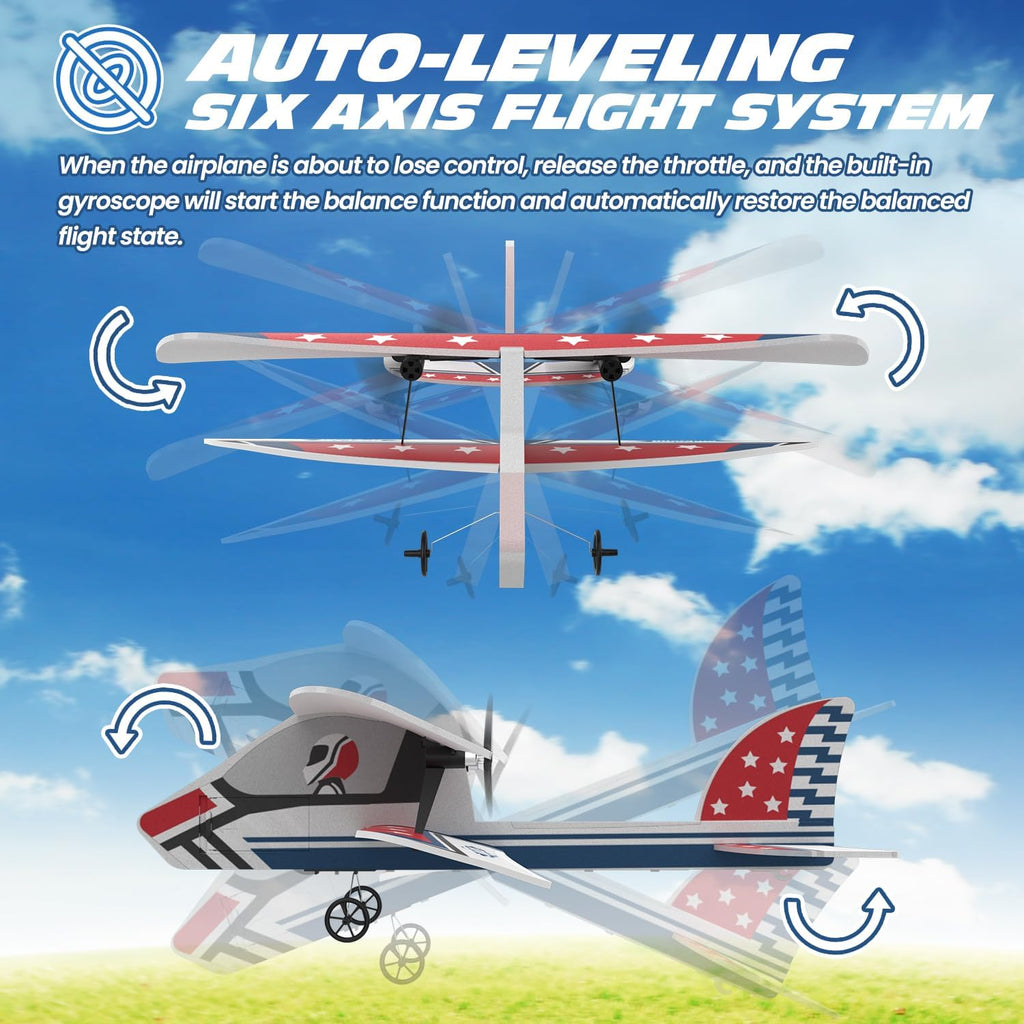 RC Plane, 2.4GHZ Remote Control Airplane W/ 3 Batteries & 6-axis Gyro Stabilizer, 2CH RTF RC Glider Toy for Beginners