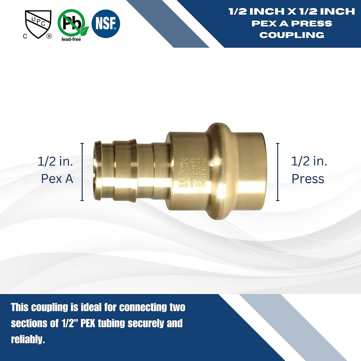XFITTING 1/2 inch Pex A x 1/2 inch Press Coupling, 202-4-6=5XX, 5 Pieces