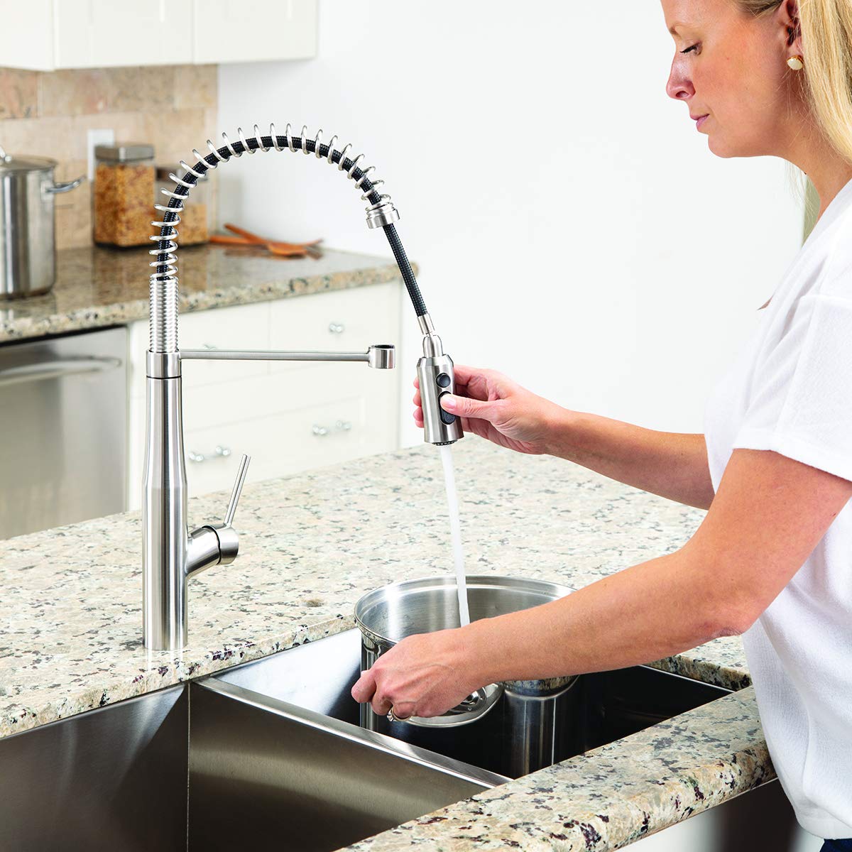 SB-1043-SS Neo Spring Kitchen Faucet with Pull Down Sprayer, Stainless