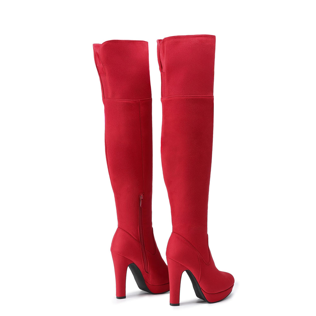 Womens Platform Thigh High Boots,Red-1,7