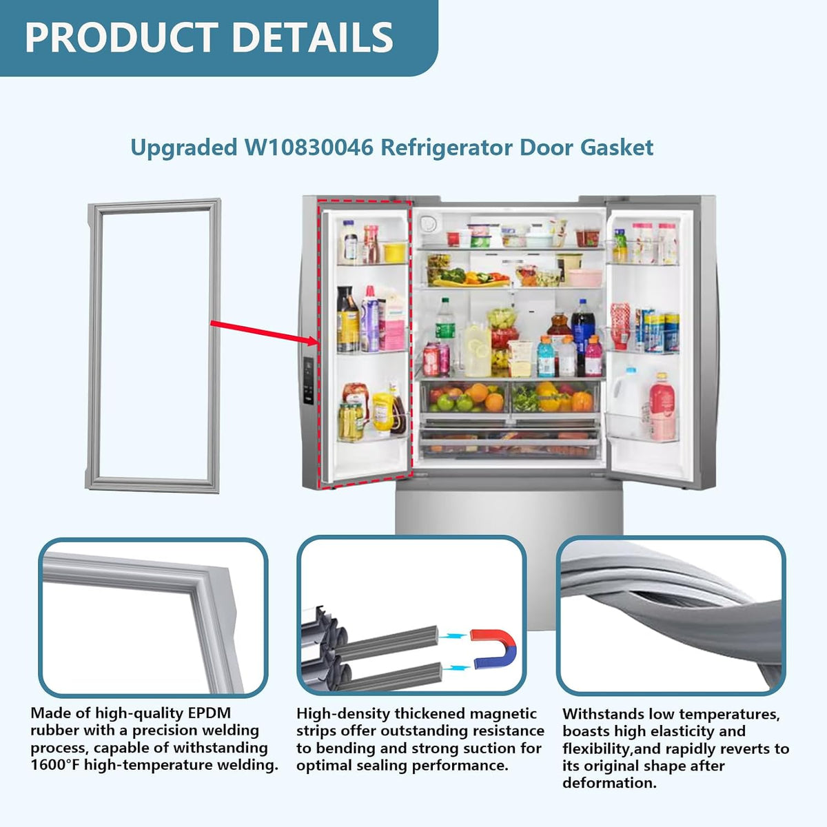 W10830046 Refrigerator Door Gasket Replacement for Jenn Air 42.52"X17.05"