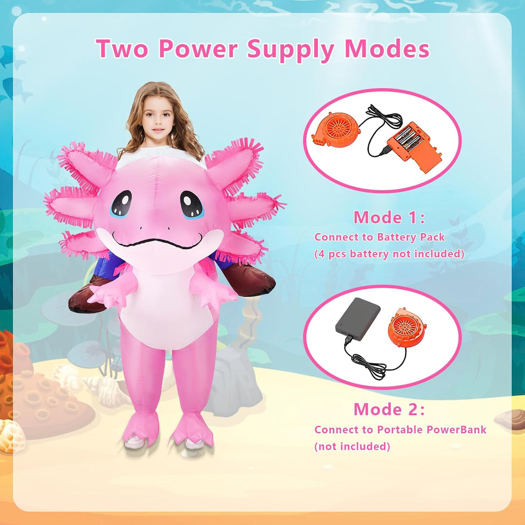 Inflatable Axolotl Costume for Kids Halloween Costumes Kid Blow Up Costume Ride on Axolotl Costumes for Girls Boys