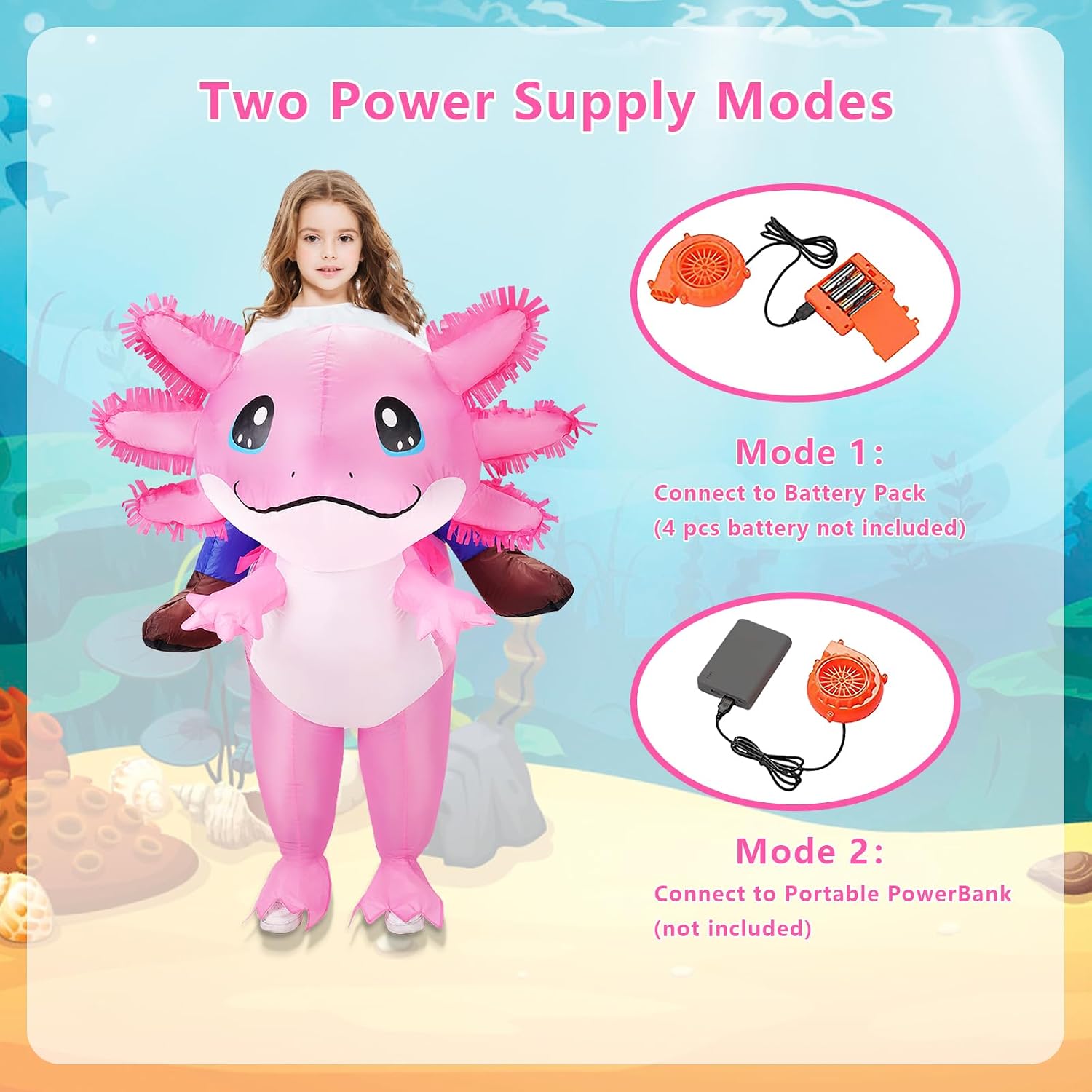 Inflatable Axolotl Costume for Kids Halloween Costumes Kid Blow Up Costume Ride on Axolotl Costumes for Girls Boys
