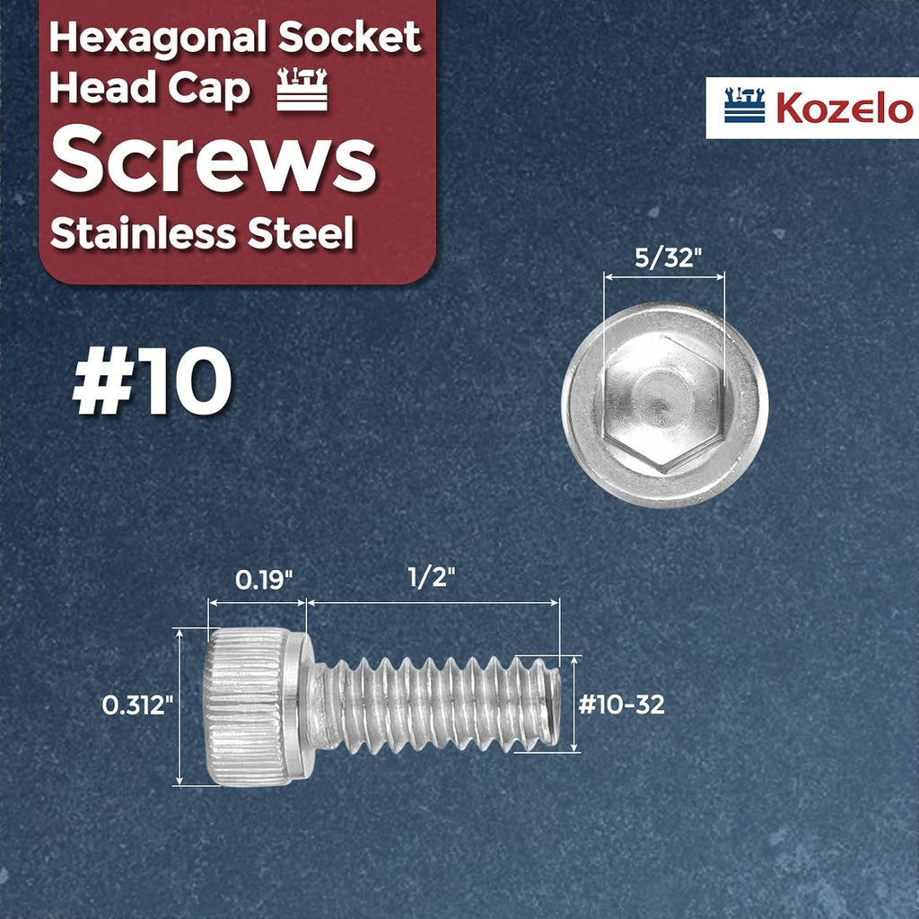50pcs Socket Head Cap Screws #10-32x1/2 304 Stainless Steel Silver