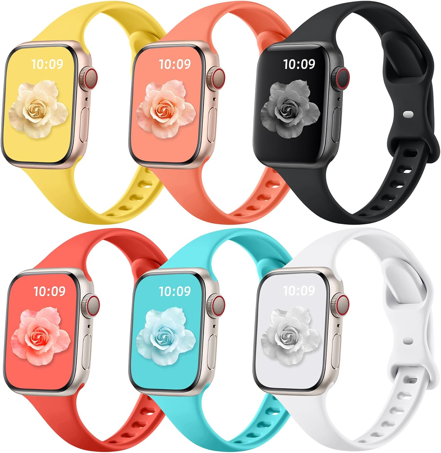 6 pack Silicone Slim bands Compatible for Apple Watch Band 41mm 42mm 40mm 38mm, Slim Thin Sport Strap Wristband for