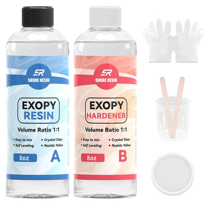 Clear Epoxy Kit 16 oz, Bubble Releasing 1:1 for Crafts | Clear 1:1 epoxy resin with strong bubble releasing flow for