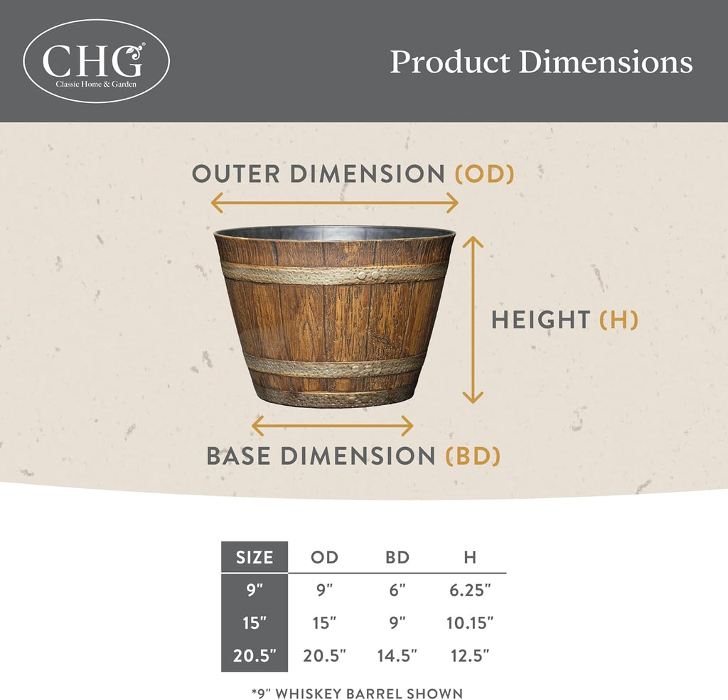 by Growscape Whiskey Barrel Planters, Wooden Finish Flower Planter Pot, Decorative Garden Pots, Indoor Outdoor Resin