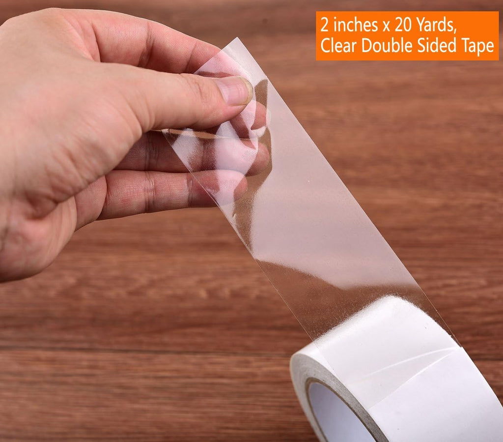 Removable Clear Double Sided Sticky Tape- No Residue, 2 Inches x 20 Yards