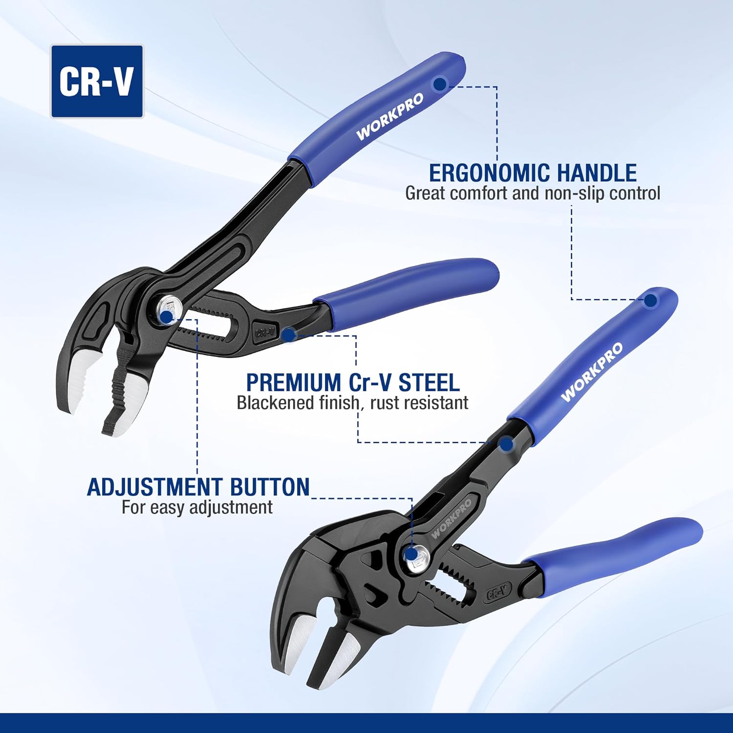 2-Piece 7-Inch Pliers Wrench & Groove Joint Pliers Set, Quick Adjustment, CR-V Steel, Smooth Jaw & V-Jaw, Upgraded