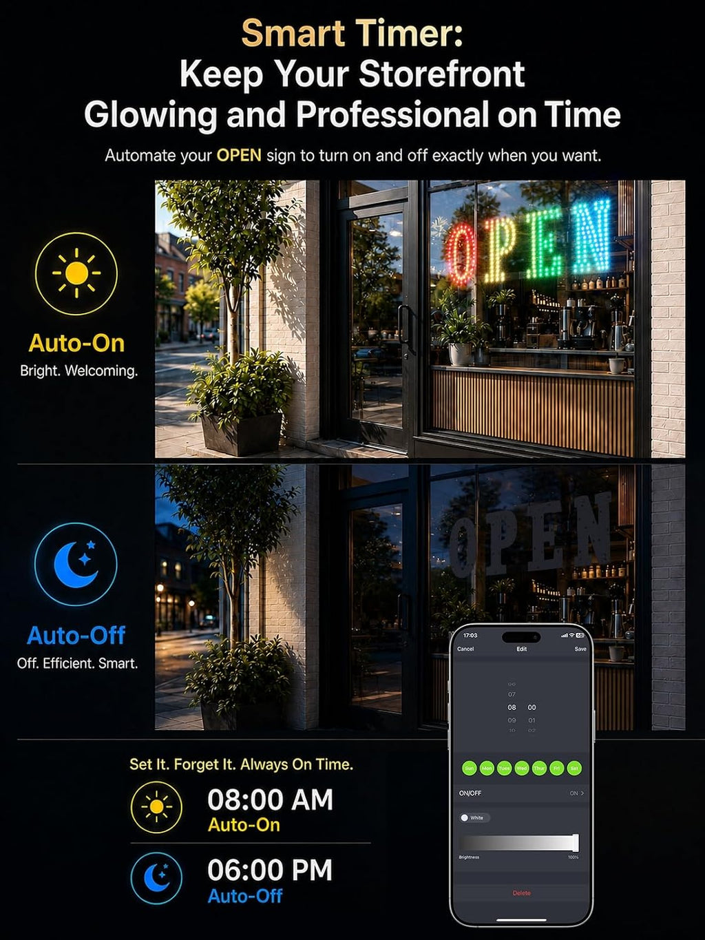 32"x10" RGB Led Open Sign for Business with Smart App & Remote Control