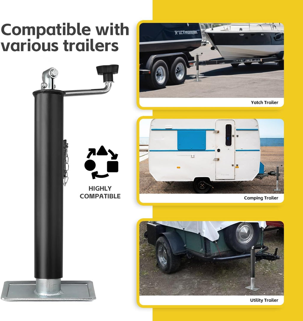 70150 2000 lb Capacity Weld-On Round Tube Swivel Trailer Jack, Top Wind Tongue Jack with 10" Lift, Adjustable 10"-20"