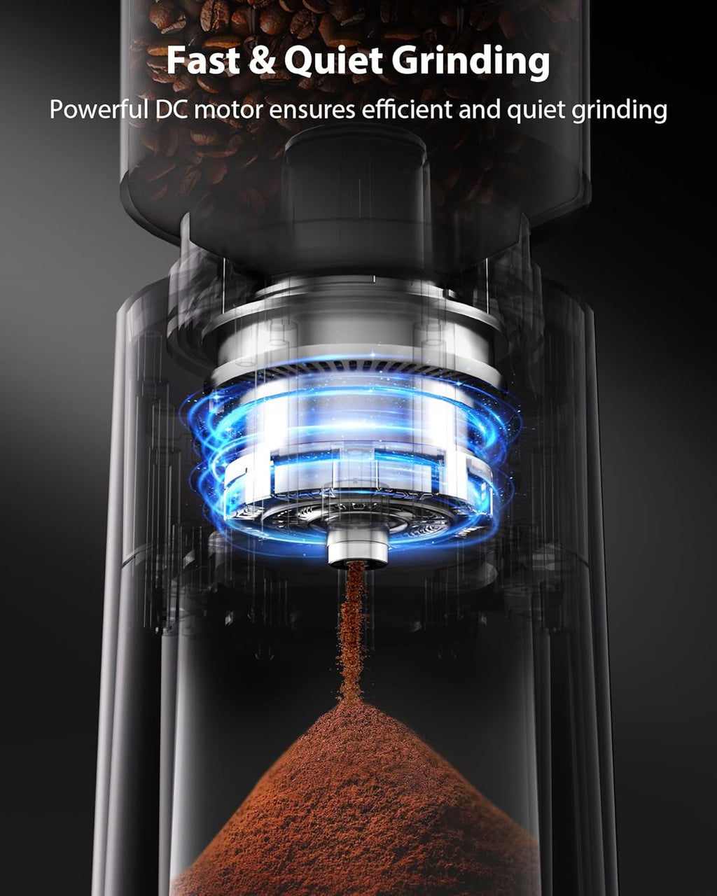 Aromaster Burr Coffee Grinder, 25 Settings, 2-12 Cups, Anti-Static, Black | Stainless Steel, Removable Burr, Brush