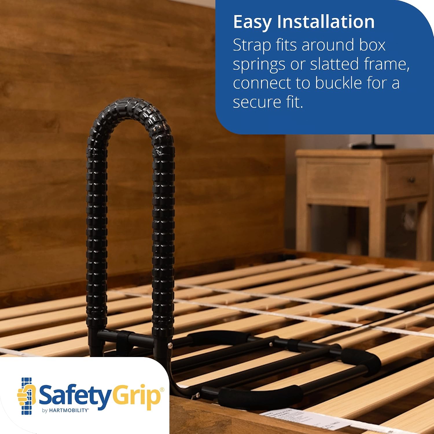 7.5″ Hand Grip Bed Rail with SafetyGrip, One Black Compact Support Rail, 400 lb Capacity, Slip Resistant Textured