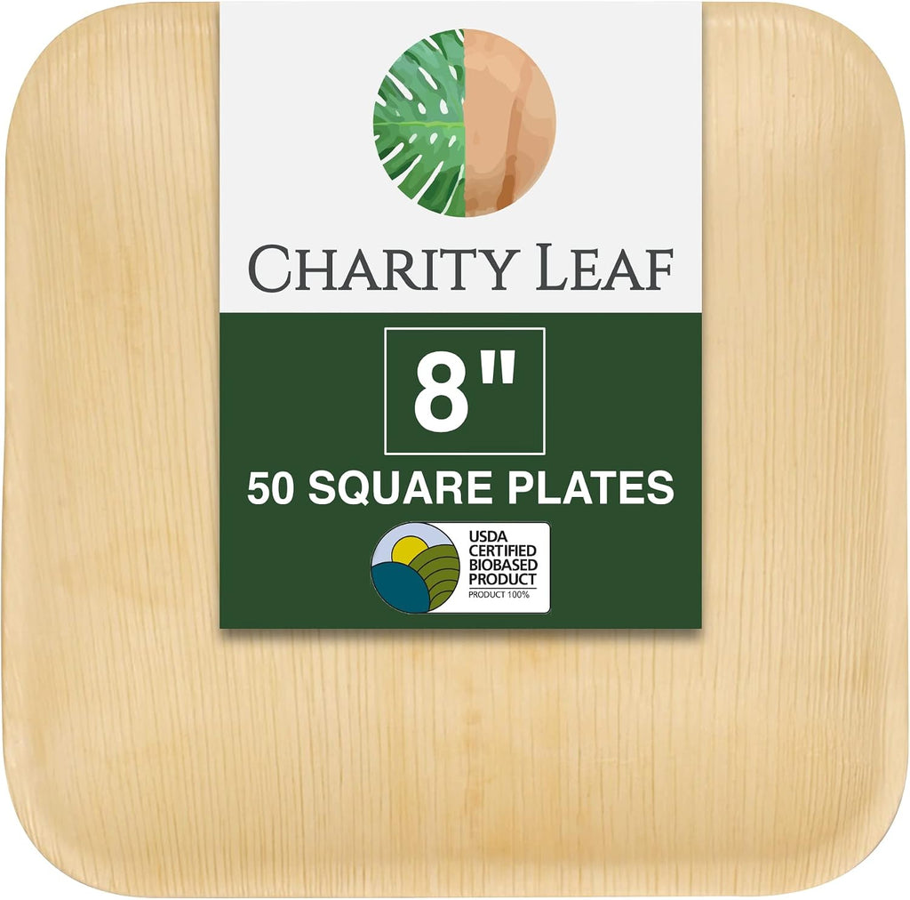 8" Square Disposable Bamboo Plates (50-pack) | Eco-friendly, Heavy Duty
