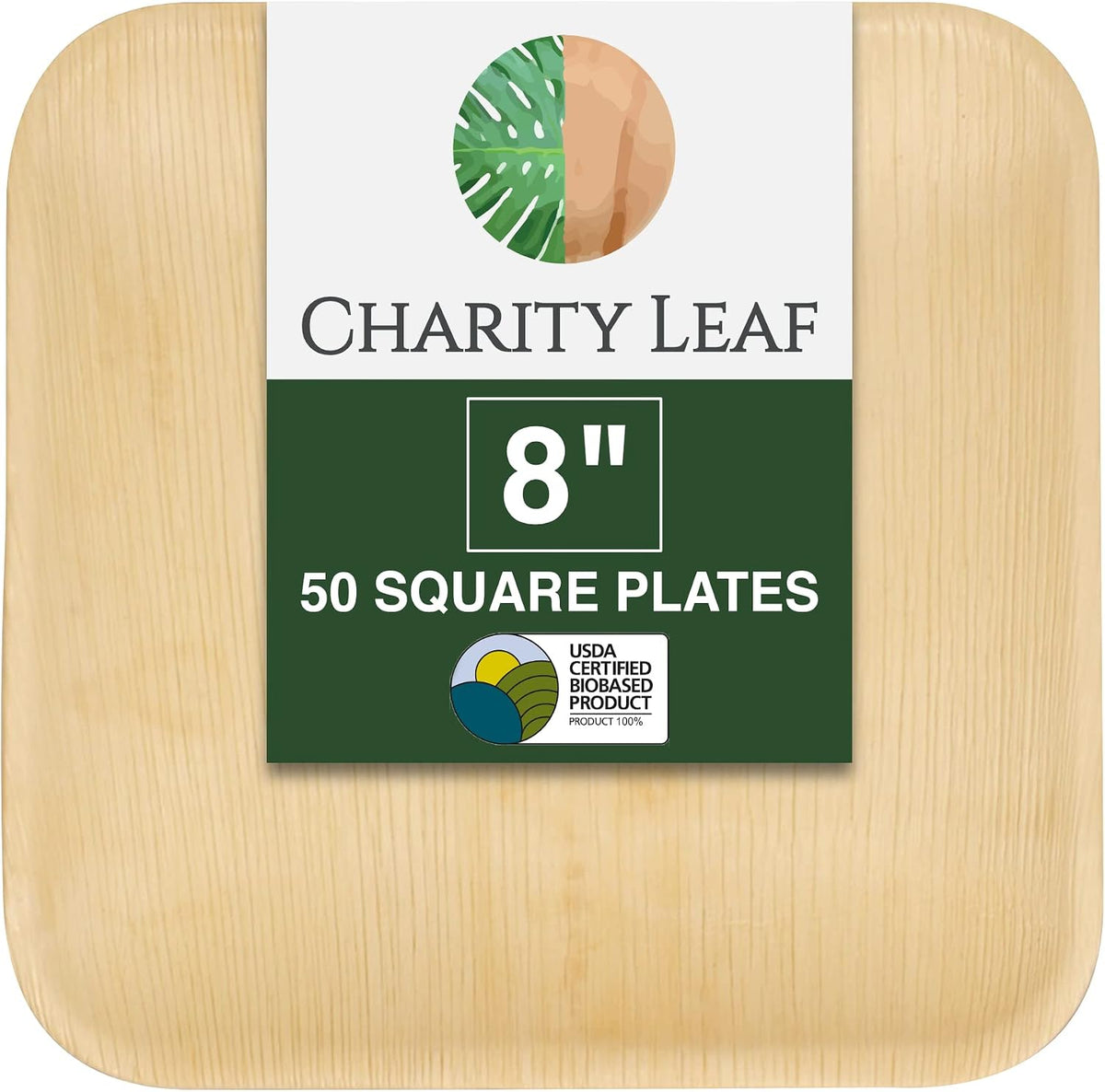 8" Square Disposable Bamboo Plates (50-pack) | Eco-friendly, Heavy Duty