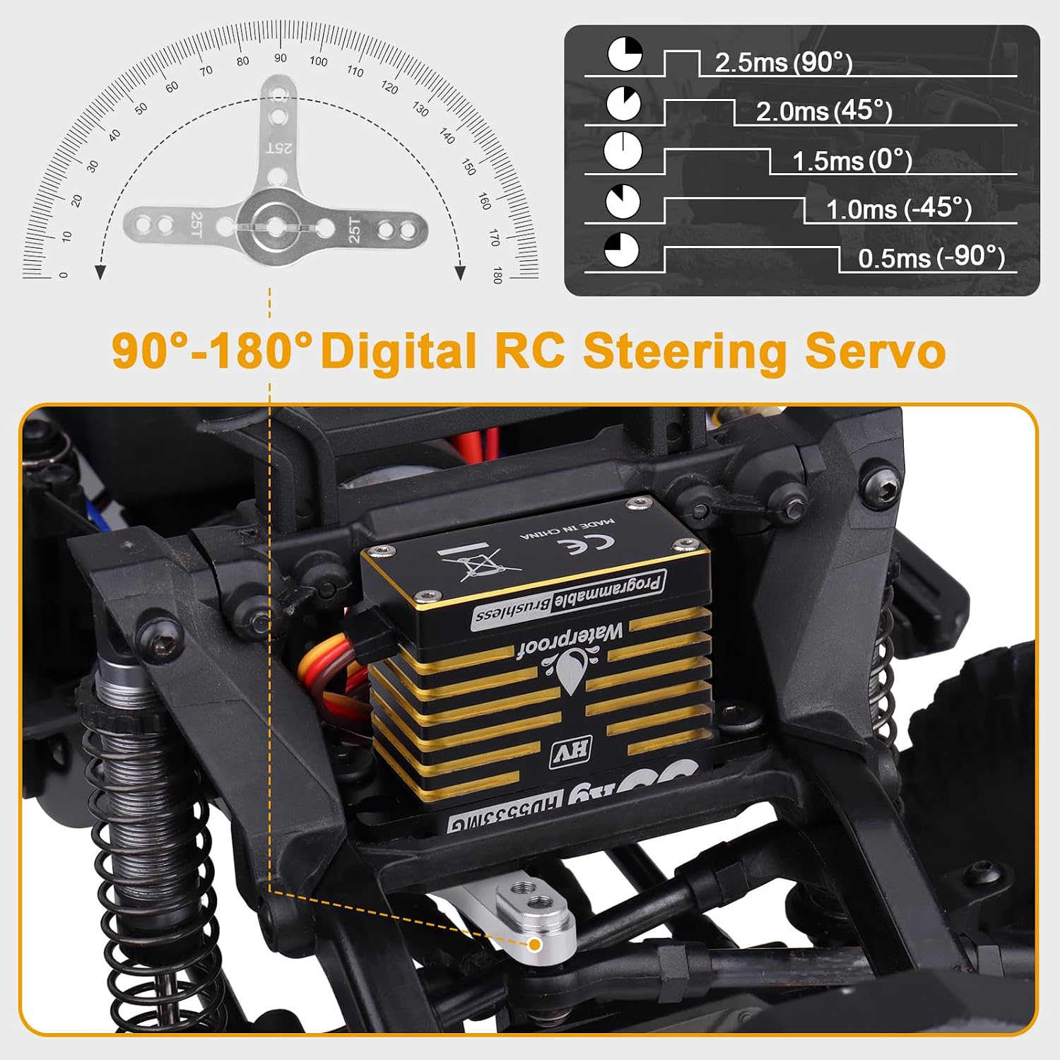 Waterproof RC Servo High Torque Brushless Motor Metal Gear Digital Servo Aluminum Case for 1/8 1/10 RC Crawler SCX10