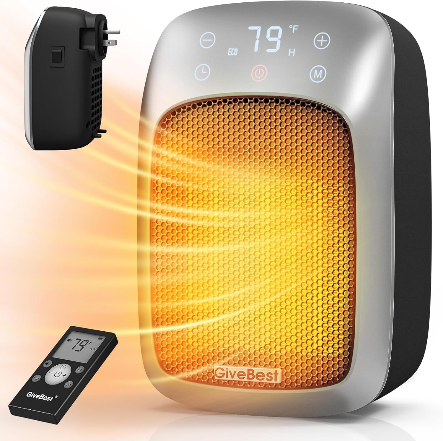 Plug in Wall Space Heater With Remote, 800W Small Outlet Heater | Adjustable Thermostat, Memory Function, ECO Energy
