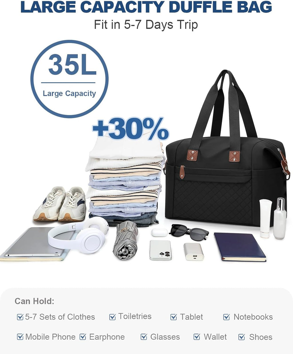 Travel Duffle Bag, Waterproof Weekender Overnight Hospital Bags for Women Men with Toiletry Bag Lightweight Carry on
