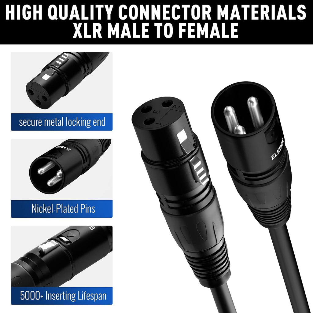 XLR Cable Microphone Cable 25 Feet,Elecan Heavy Duty Balanced XLR Speaker Cable (From 25-200FT) 3-Pin Shielded Male
