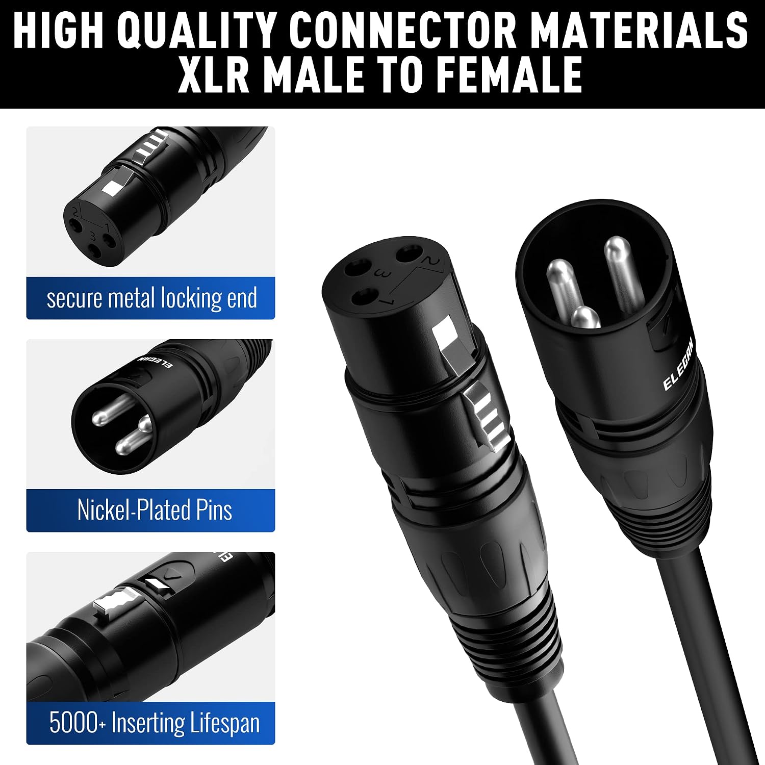 XLR Cable Microphone Cable 25 Feet,Elecan Heavy Duty Balanced XLR Speaker Cable (From 25-200FT) 3-Pin Shielded Male
