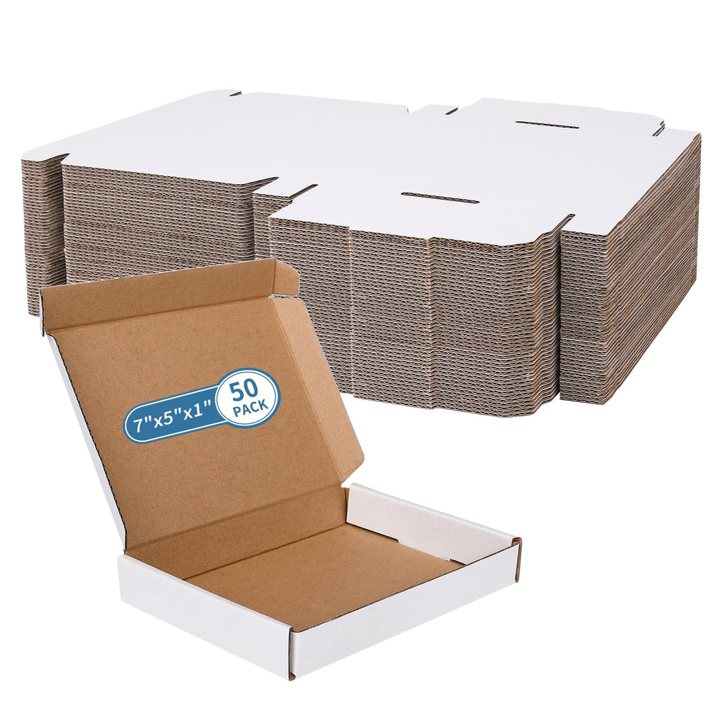 7" x 5" x 1" White Corrugated Cardboard Shipping Boxes Set of 50