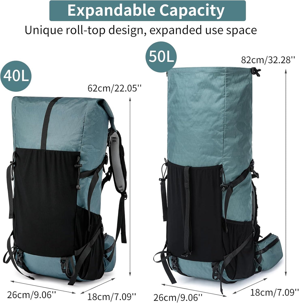 Hiking Backpack,40L to 50L Extra Large Capacity Hiking Bag,Internal Frame Camping Backpack,Upgraded X-PAC Lightweight