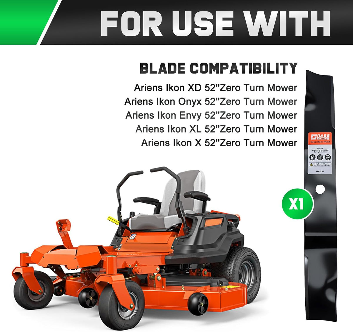 Grasscool Ikon XD 52 inch Deck Ariens Mower Blades Replacement Bagging