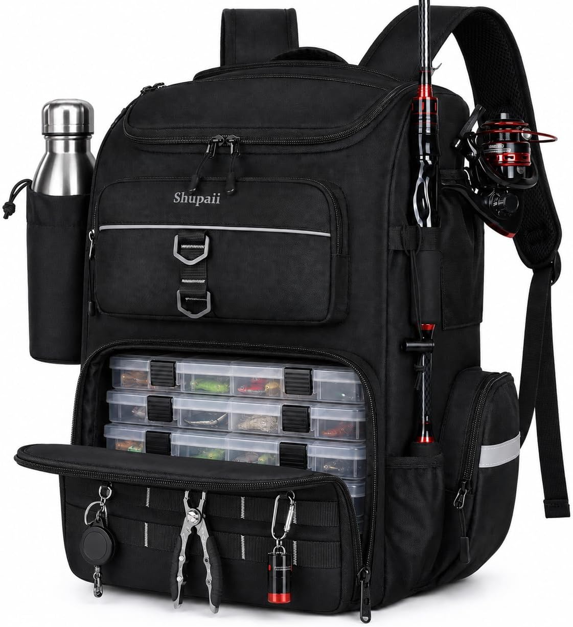 Fishing Backpack with Rod Holder | Large, Water Resistant, Tackle Storage Bag, Fishing Gear, Gifts for Men