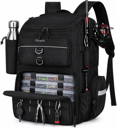 Fishing Backpack with Rod Holder | Large, Water Resistant, Tackle Storage Bag, Fishing Gear, Gifts for Men