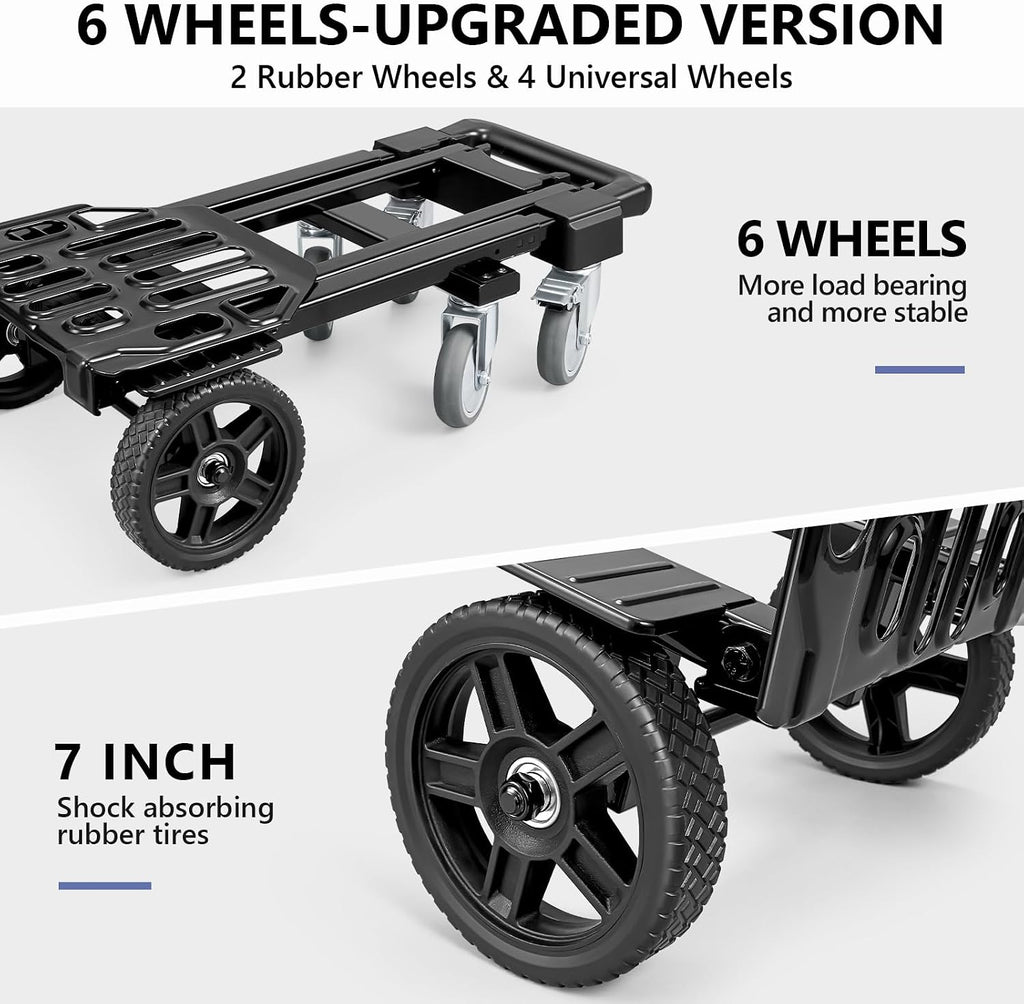 3-in-1 Convertible Dolly Cart with Wheels, 600LBS Heavy Duty Hand Truck Dolly, Hand Truck with Adjustable Handle