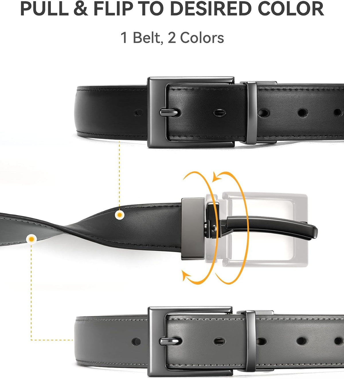 Boys Belt, Most Size Kids 1 1/4" Dress Reversible Belt for Youth - One Leather Belt Two Style | 1 Belt, 2 Colors