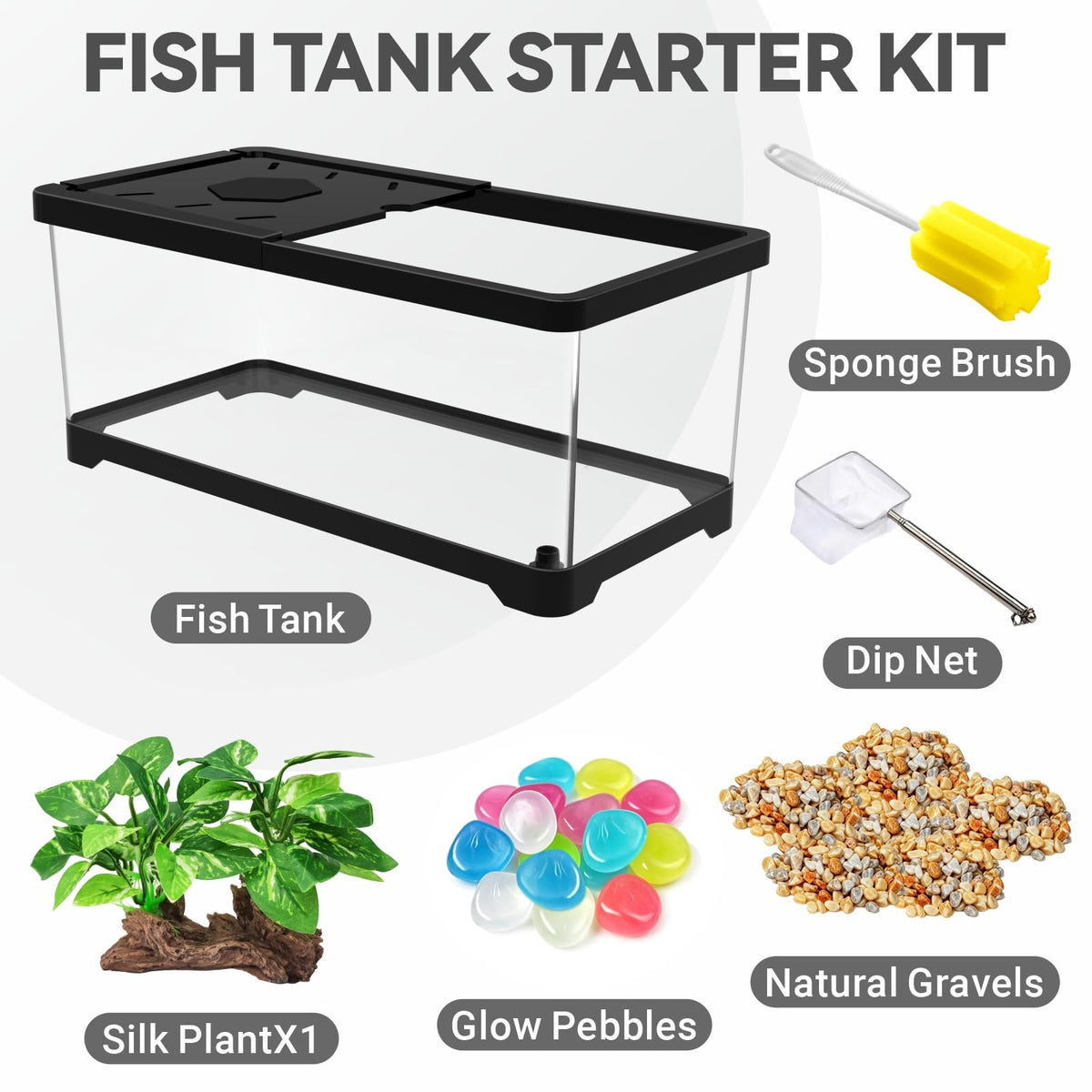 4.2 Gallon Betta Fish Tank, PC Aquarium Starter Kit(Black-Medium)