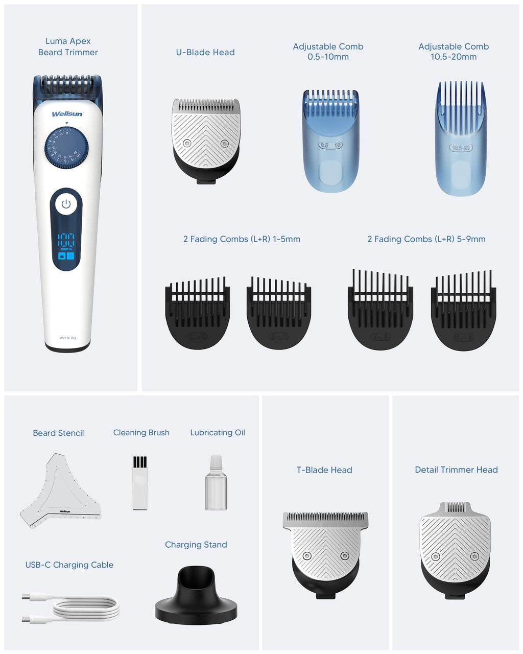 Luma Apex Beard Trimmer for Men, All-in-One Grooming Kit with Precision Dial, 40 Length Adjustable Settings for