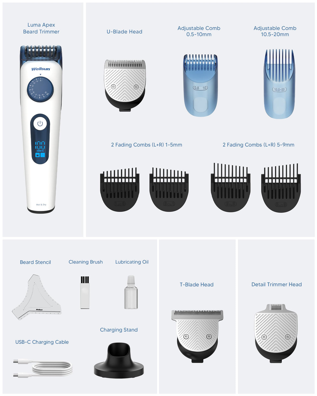 Luma Apex Beard Trimmer for Men, All-in-One Grooming Kit with Precision Dial, 40 Length Adjustable Settings for