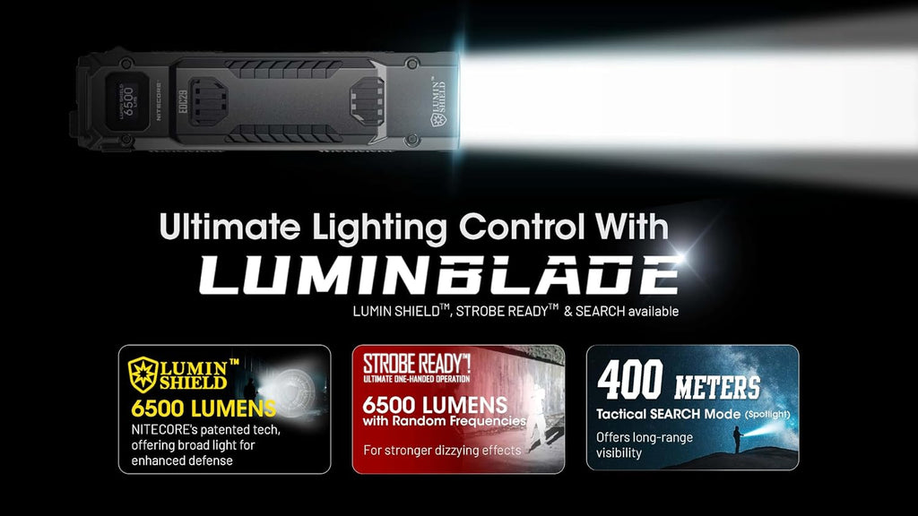 EDC29 6500 Lumen Rechargeable EDC Tactical Flashlight (Black) | USB-C Fast Charging, Slim Flat Shape, Spotlight