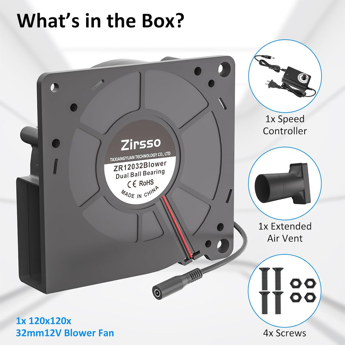 120mm 12V Centrifugal Blower fan with DC to AC Power Adapter