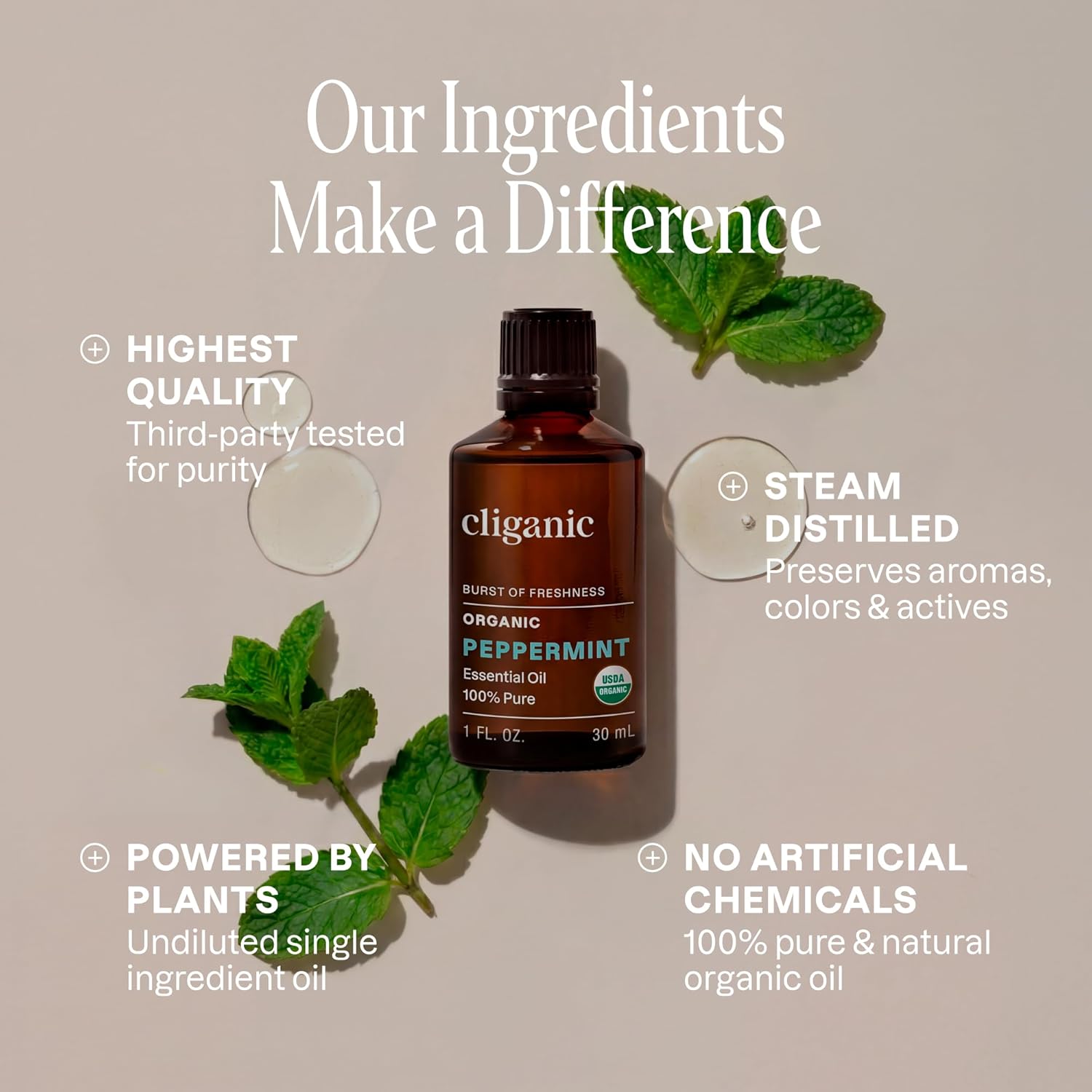 Organic Peppermint Essential Oil, 100% Pure Natural Undiluted, for Aromatherapy | Non-GMO Verified