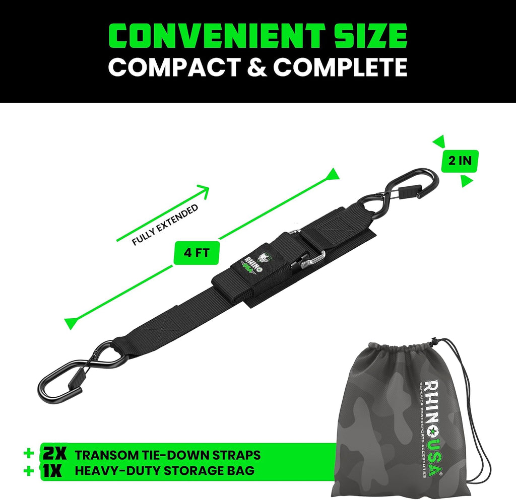 Rhino USA Boat Transom Straps (2-Pack) - Trailer Tie Downs for Boats