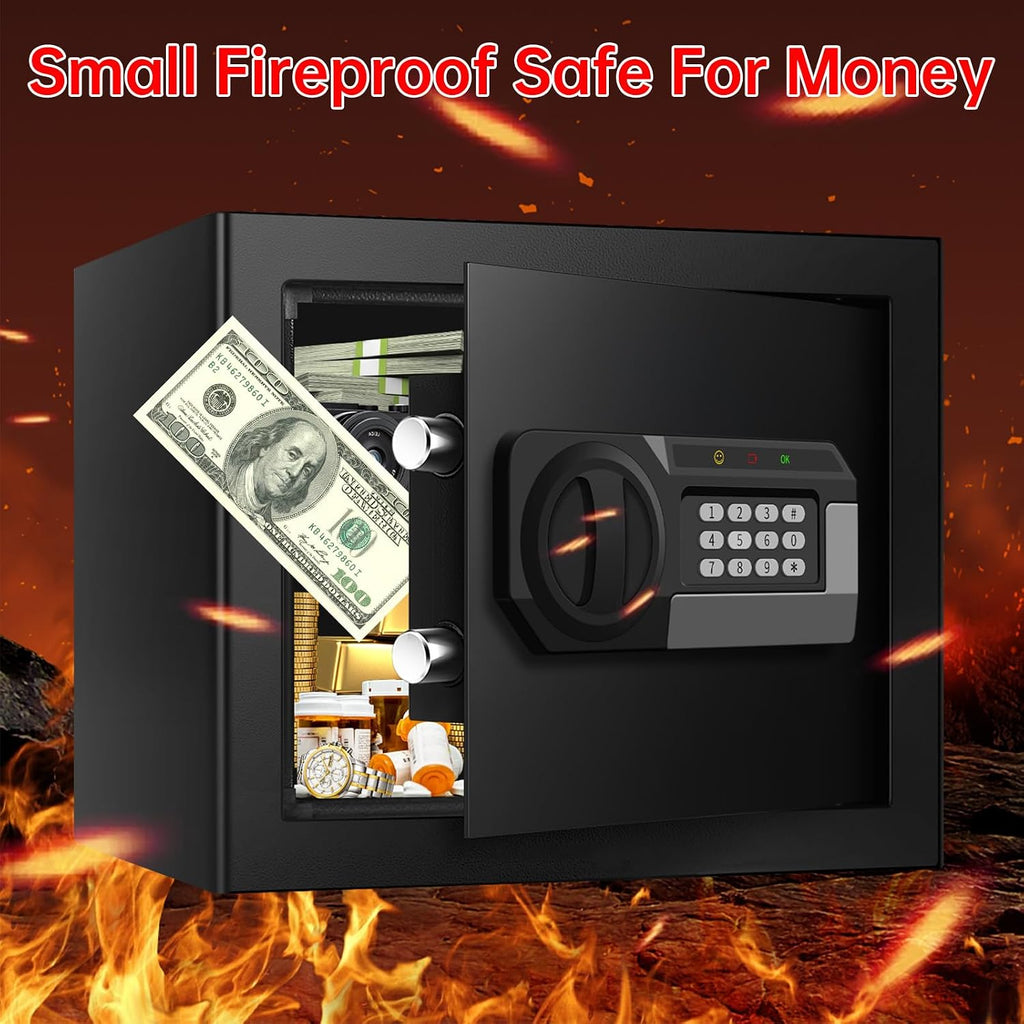1.8 Cuft Small Fireproof Safe for Home Use, Safe Box Fireproof Waterproof with Programmable Keypad, Spare Keys and