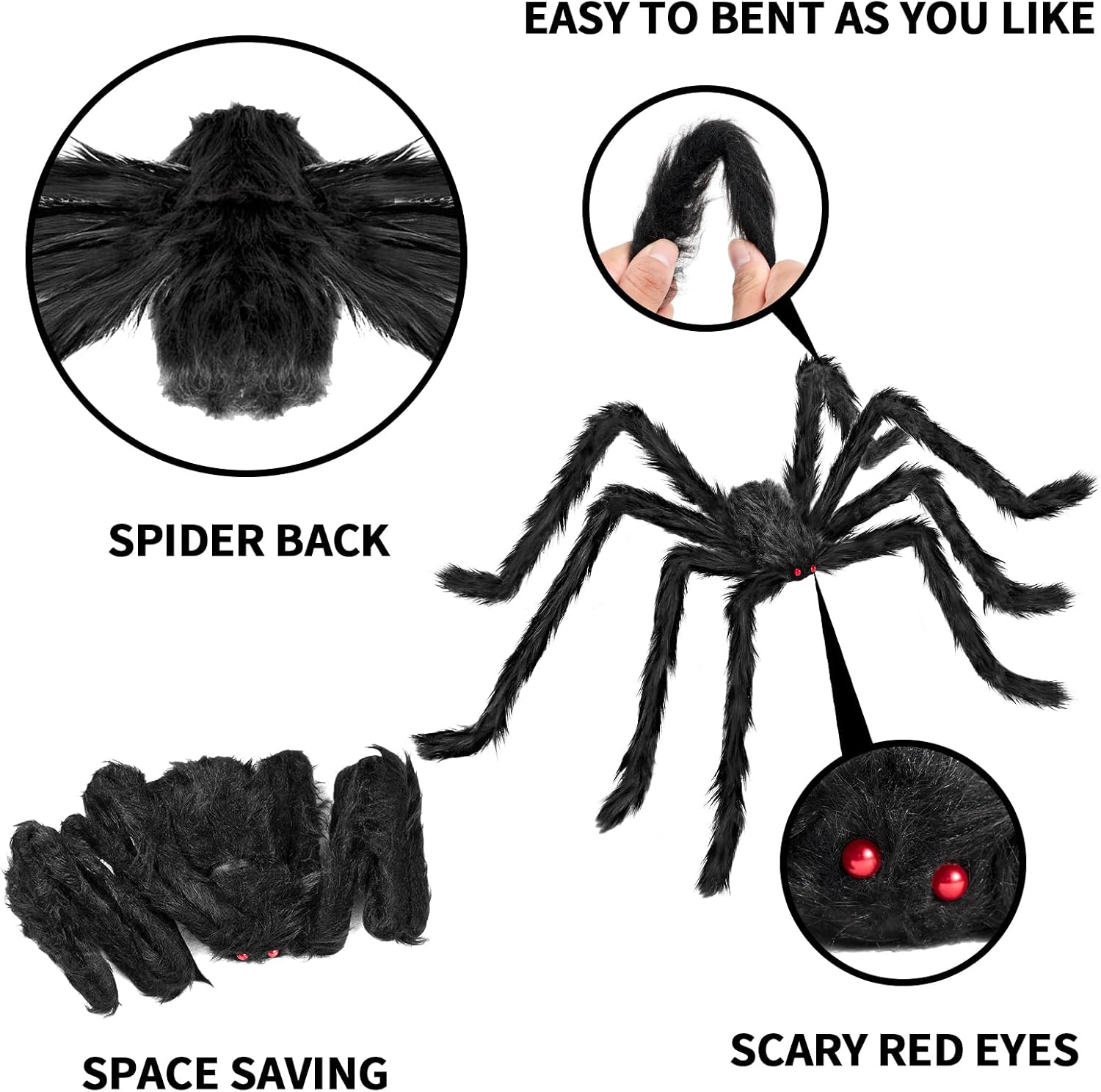 Halloween Decorations Outdoor, 2PCS 59" Scary Giant Spiders, Halloween Party Decorations, Large Haunted House