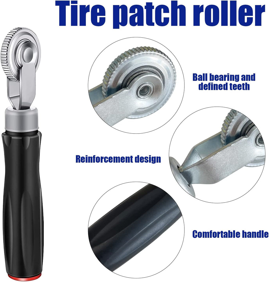 Tire Repair Patch Tool Kit Including 24pcs Tire Patch Plugs, Tungsten Buffing Wheel, Tire Patch Roller with 4mm Twist