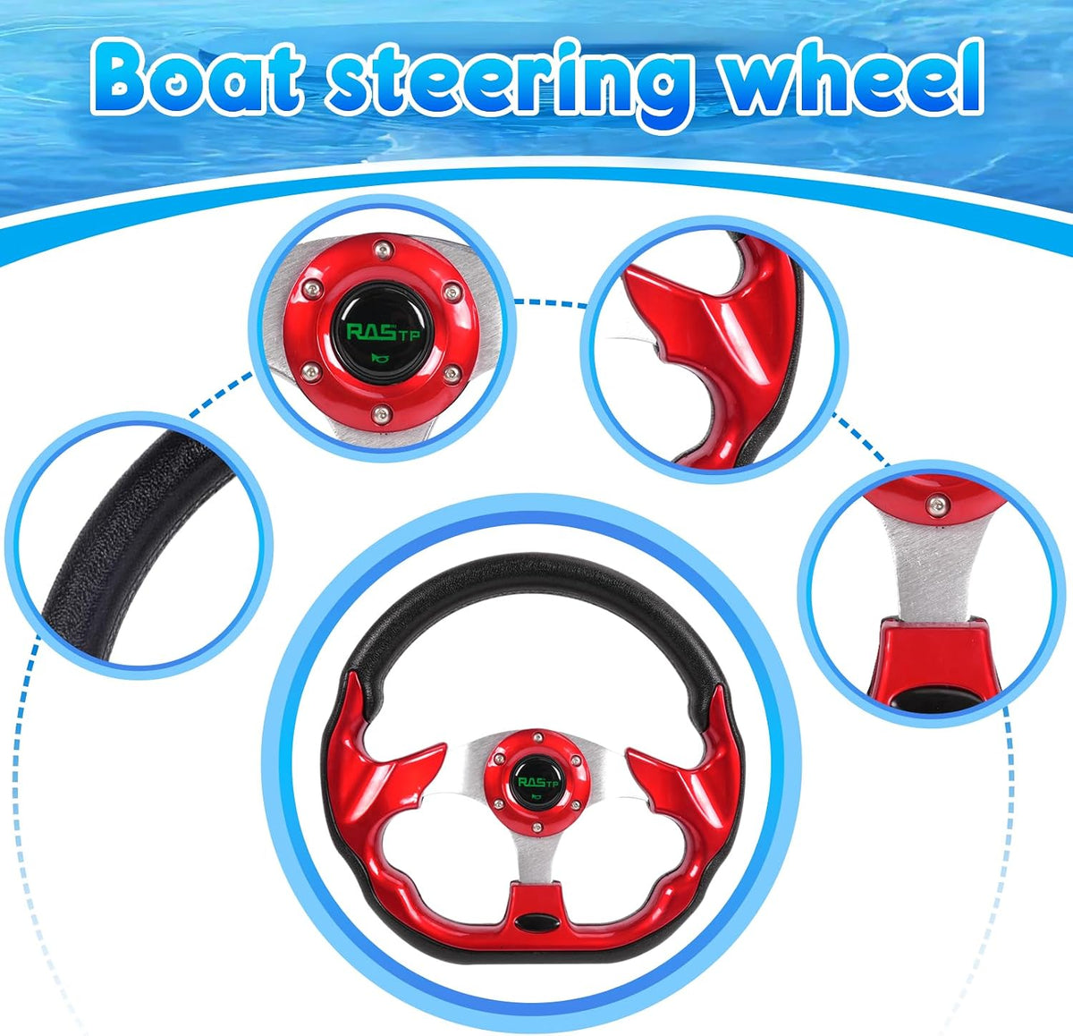RASTP 12.6 Inch Boat Steering Wheel, Marine Steering Wheel (Style A-Red)