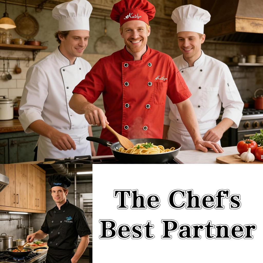 Chef Coat Personalized Chef Jacket Men Women Custom Name Logo Text Work Shirt with Pockets Chef's Hat Uniform
