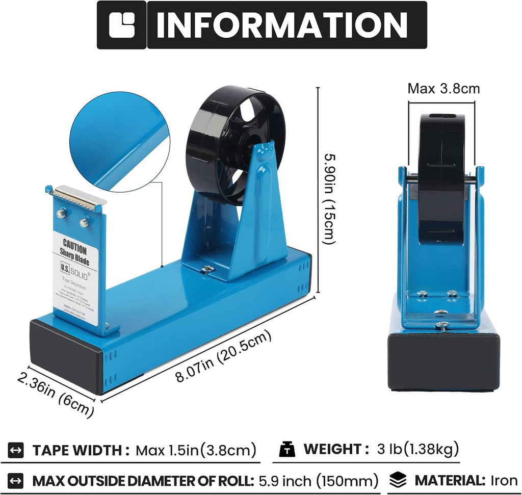 Desktop Multi-Roll Tape Dispenser - 1.5 Inch Wide, 1 or 3 Inch Core, Iron, Blue