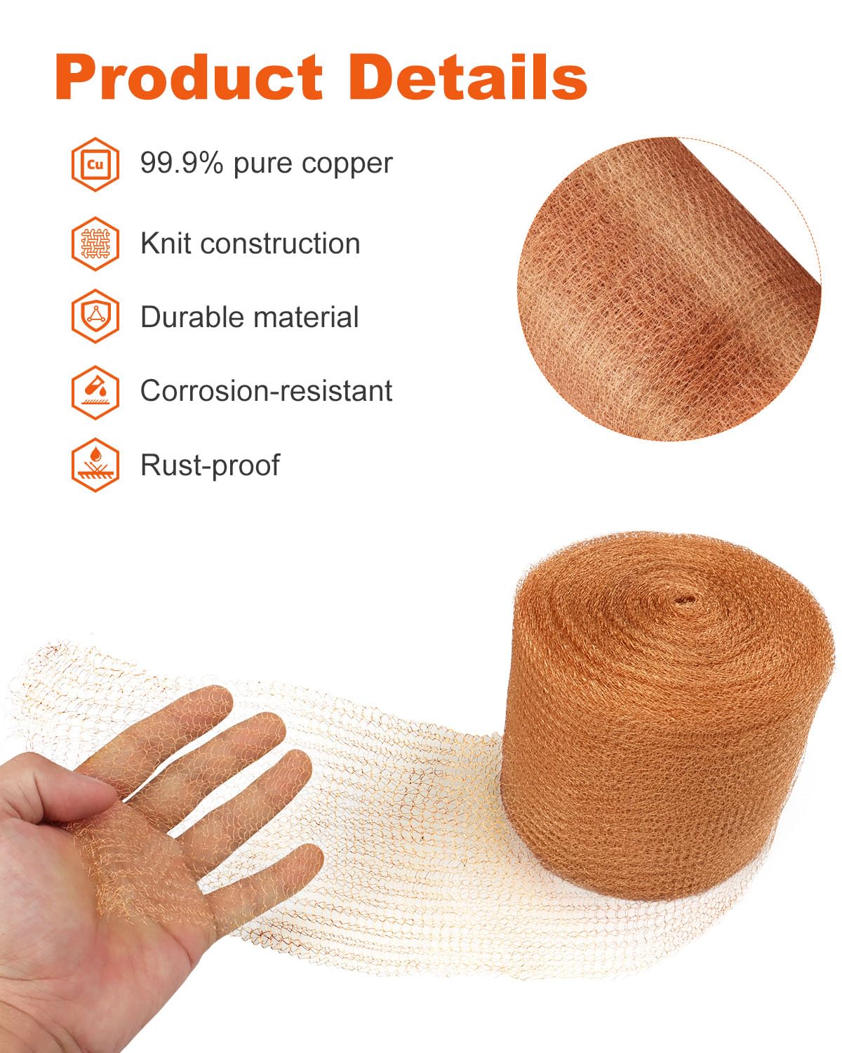 5" x 150' Heavy Duty Copper Mesh Roll for Pest Exclusion | Pure Copper Mesh, Flexible, Rustproof and Easy to Cut