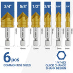 6 Pieces Countersink Drill Bit Set, M35 Cobalt HSS Countersink Drill Bits