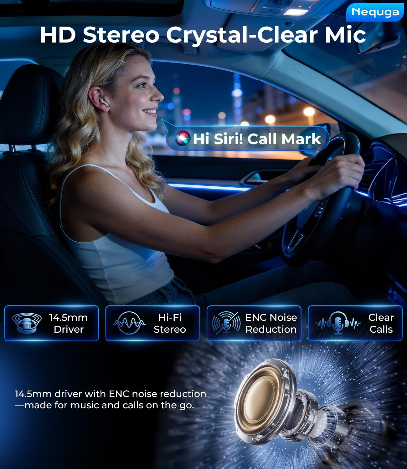 Wireless Earbuds Bluetooth Headphones, 50H Playtime Ear Buds with Mic, LED Digital Display Charging Case, IPX7