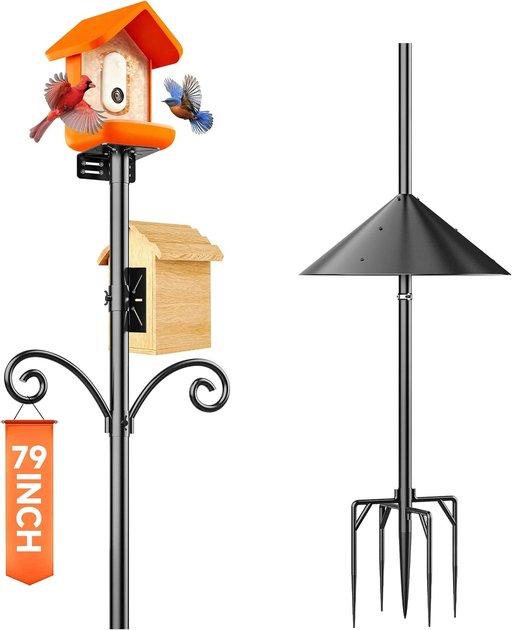 Smart Bird Feeder Pole Stand with Proof Squirrel Baffle 79" - Dia 1 Inch Bird House Pole Mount for Camera Birdfeeder